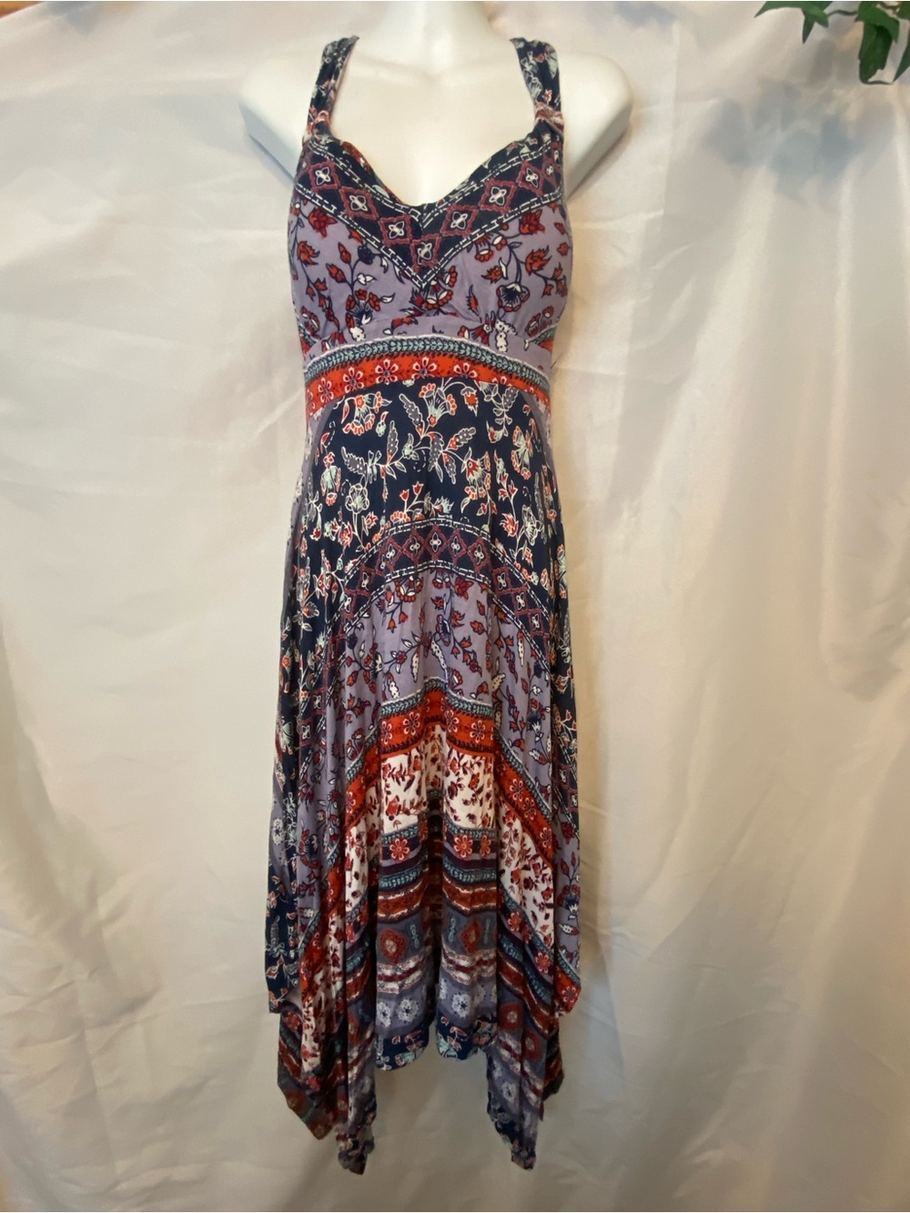 American Rag Bandana Print Lavender, Red and Navy Asymmetrical Hem Sundress